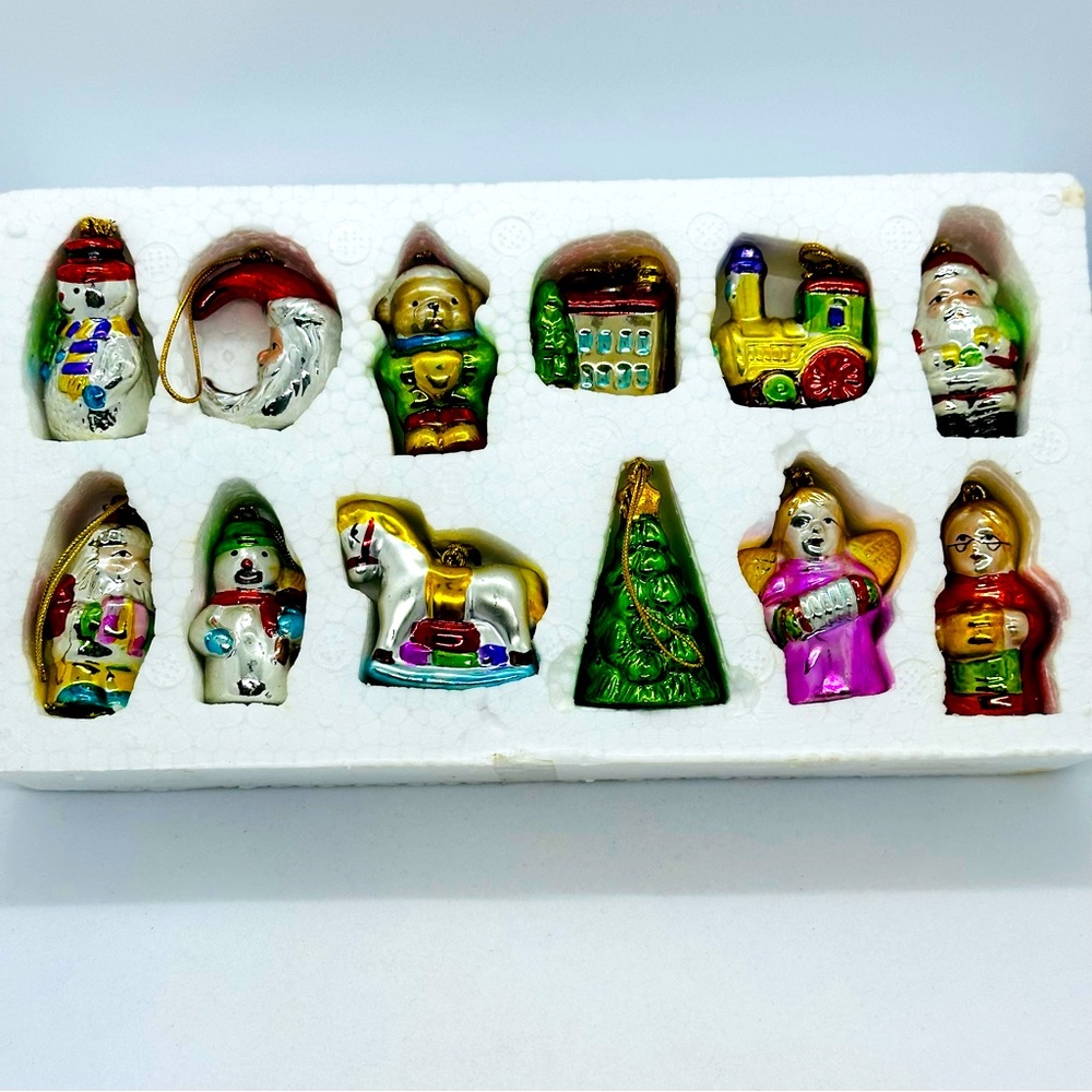 Lot of 12 Vtg Ceramic Mini Christmas Ornaments Santa Tree Train Moon Horse Bear+